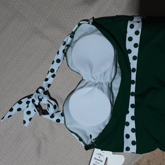 RETRO STAGE Elegant Green Polka Dot One-Piece Swimsuit Size XL. - Picture 7 of 8